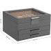 Racdde Jewelry Box with Glass Lid, 3-Layer Jewelry Organizer with 2 Drawers, Gift for Loved Ones, Gray UJBC239GY 