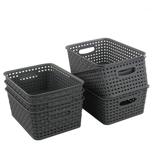 Racdde Plastic Storage Basket, 10.03" x 7.59" x 4.09", Pack of 6, Gray 
