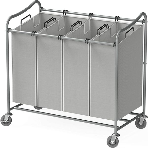 Racdde 4-Bag Heavy Duty Laundry Sorter Rolling Cart, Silver 