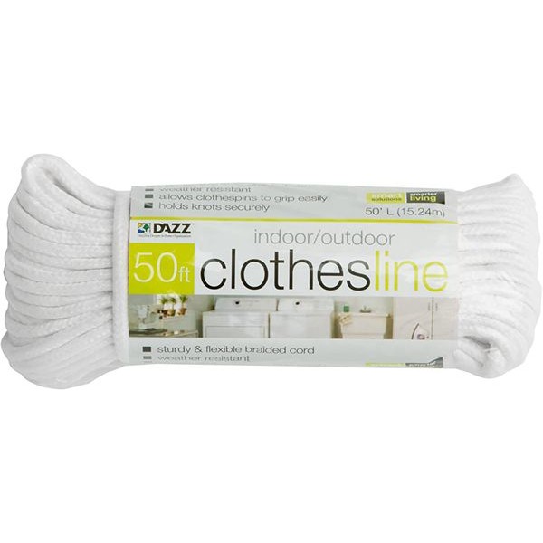 Racdde All Purpose Weather Resistant Clothesline - Flexible Braided Cord - for Hanging, Drying, Clothing, Linens - Home Organization (1 Line x 50 Feet) [White] 