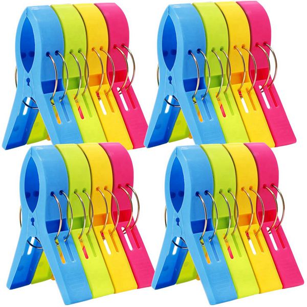 Racdde 16 Pack Beach Towel Clips Chair Clips Towel Holder for Pool Chairs on Cruise-Jumbo Size,Plastic Clothes Pegs Hanging Clip Clamps to Keep Your Towel from Blowing Away,Fashion Bright Color 