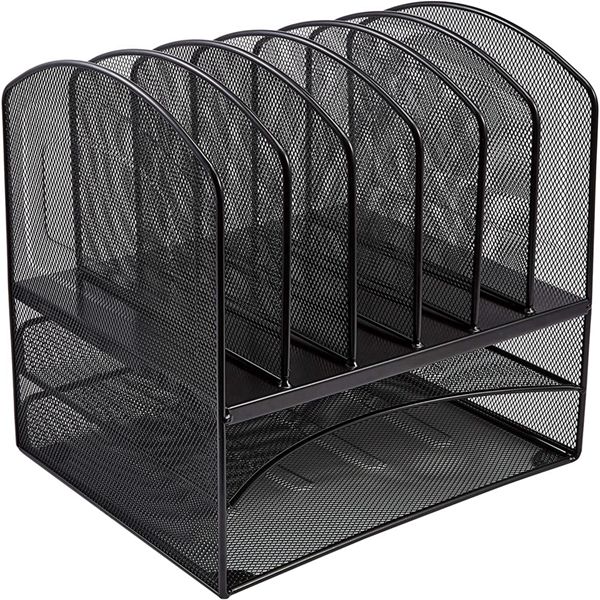 Racdde Mesh Six Slot File Storage Office Organizer with Double Tray 