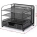 Racdde 4-Trays Mesh Office Supplies Desk Organizer, Desktop Hanging File Holder with Drawer Organizer and Vertical Upright Section for Office Home, Black