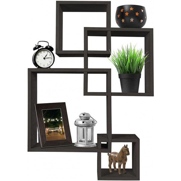 Racdde 4 Cube Intersecting Wall Mounted Floating Shelves Espresso Finish 