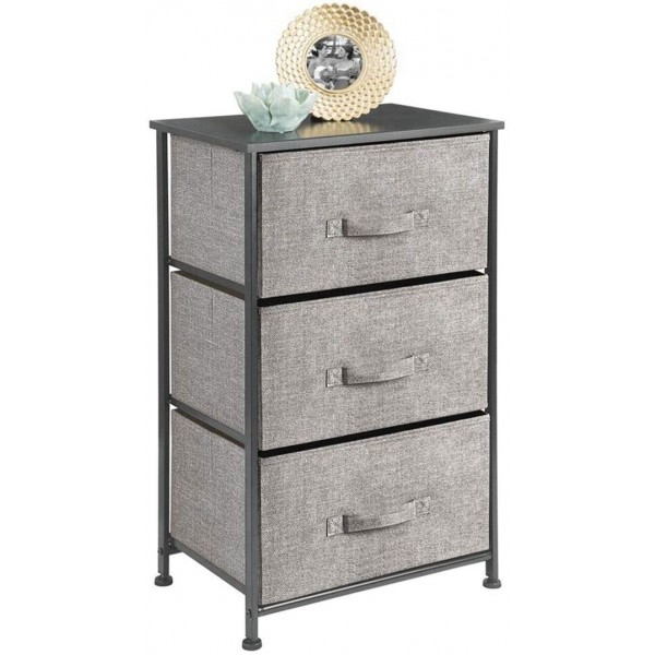 Racdde Vertical Dresser Storage Tower - Sturdy Steel Frame, Wood Top, Easy Pull Textured Fabric Bins - Organizer Unit for Bedroom, Hallway, Entryway, Closets - 3 Drawers - Black/Graphite Gray 