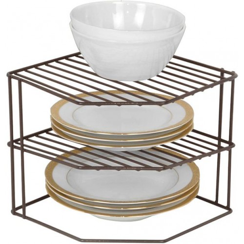 Racdde 3-Tier Kitchen Corner Shelf Rack - Steel Metal Frame - Rust Resistant Finish - Cups, Dishes, Cabinet & Pantry Organization - Kitchen (9 x 8 Inch) [Bronze] 