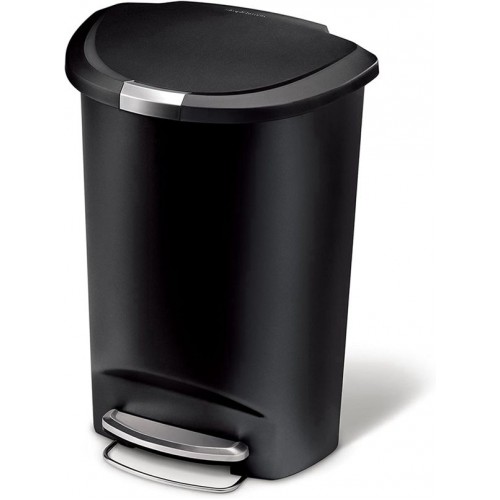 Racdde 50 Liter / 13 Gallon Semi-Round Kitchen Step Trash Can, Black Plastic With Secure Slide Lock 