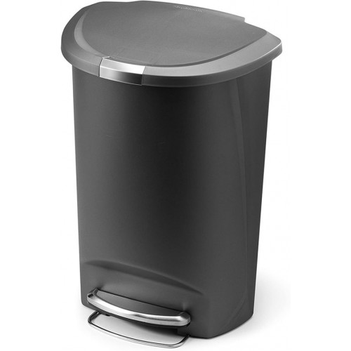 Racdde 50 Liter / 13 Gallon Semi-Round Kitchen Step Trash Can, Grey Plastic With Secure Slide Lock 