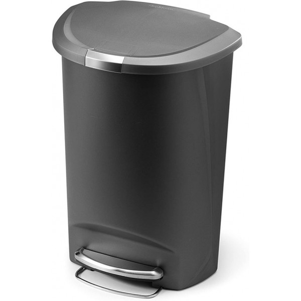 Racdde 50 Liter / 13 Gallon Semi-Round Kitchen Step Trash Can, Grey Plastic With Secure Slide Lock 