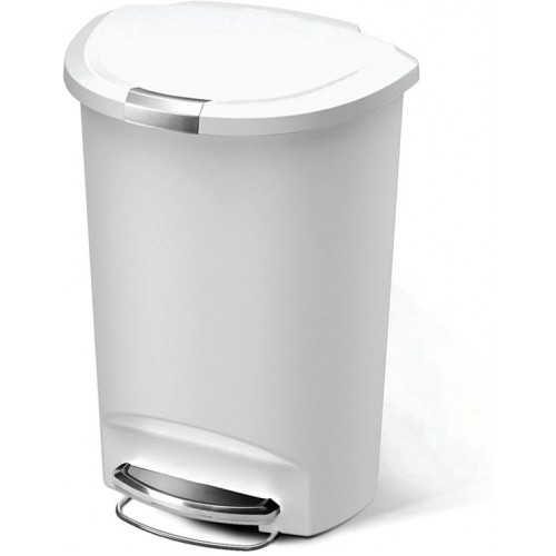 Racdde 50 Liter / 13 Gallon Semi-Round Kitchen Step, White Plastic with Secure Slide Lock Trash can 