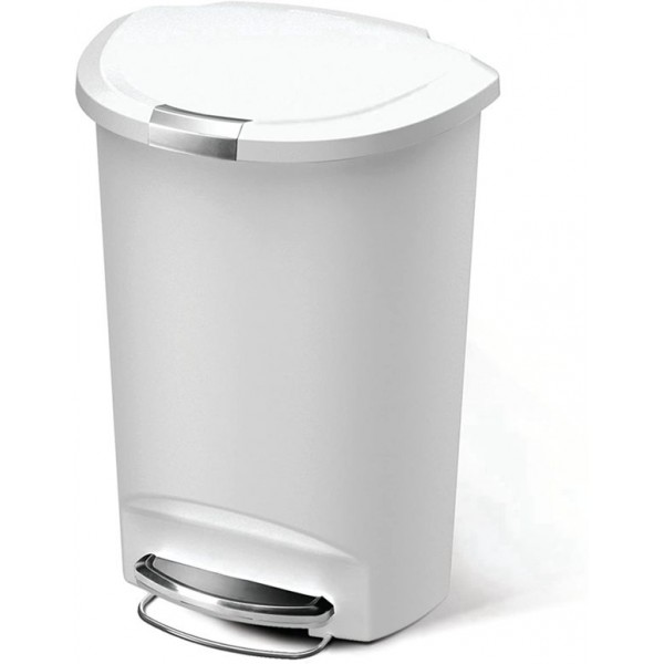 Racdde 50 Liter / 13 Gallon Semi-Round Kitchen Step, White Plastic with Secure Slide Lock Trash can 