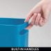 Racdde Slim Plastic Rectangular Small Trash Can Wastebasket, Garbage Container Bin with Handles for Bathroom, Kitchen, Home Office, Dorm, Kids Room - 10" High, Shatter-Resistant - Blue 