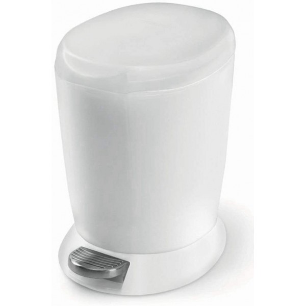 Racdde 6 Liter / 1.6 Gallon Compact Plastic Round Bathroom Step Trash Can, White Plastic 
