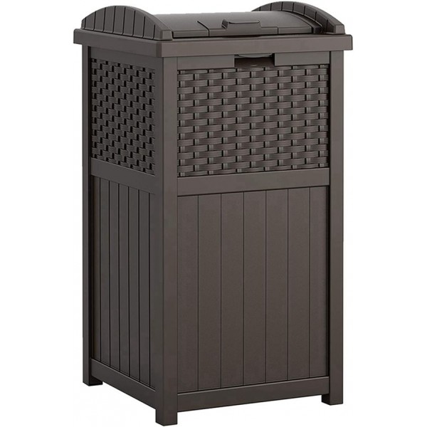 Racdde 33 Gallon Hideaway Can Resin Outdoor Trash with Lid Use in Backyard, Deck, or Patio, Brown