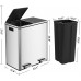 Racdde 16 Gallon Step Trash Can, Double Recycle Pedal Bin, 2 x 30L Garbage Bin with Plastic Inner Buckets and Carry Handles, Fingerprint Proof Stainless Steel, Slow Close ULTB60NL 
