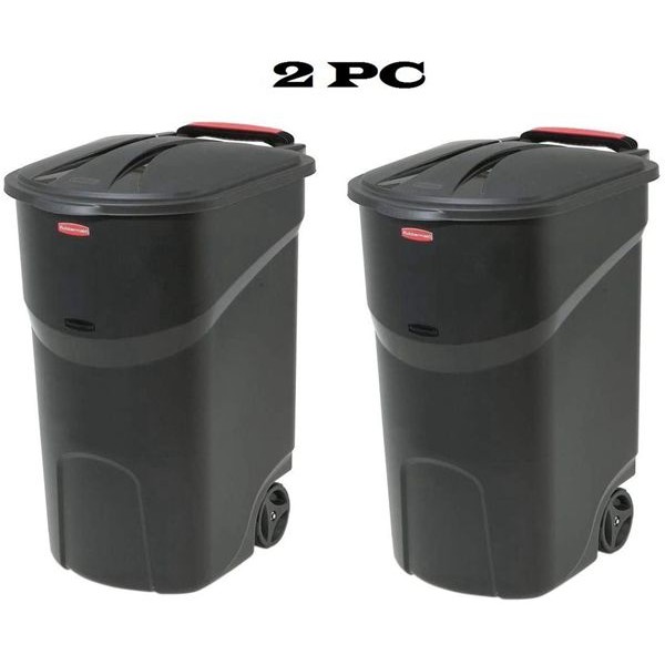 Racdde 2 pc 45 Gallon Wheeled Trash can Garbage Container Outdoor Plastic Waste bin Basket Black - Trash can with lid - Kitchen Trash can - Outdoor Trash can for Patio Camping Trash can.