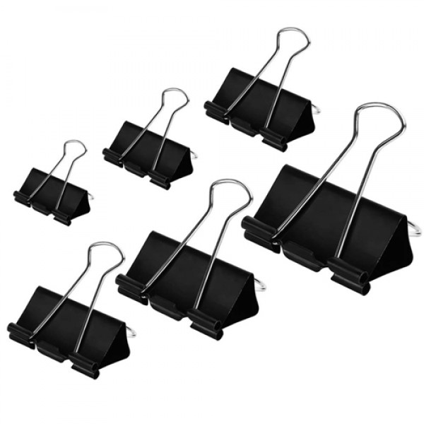 Racdde Binder Clips Paper Clamps Assorted Sizes 100 Count (Black), X Large, Large, Medium, Small, X Small and Micro, 6 Sizes in One Pack, Meet Your Different Using Needs 