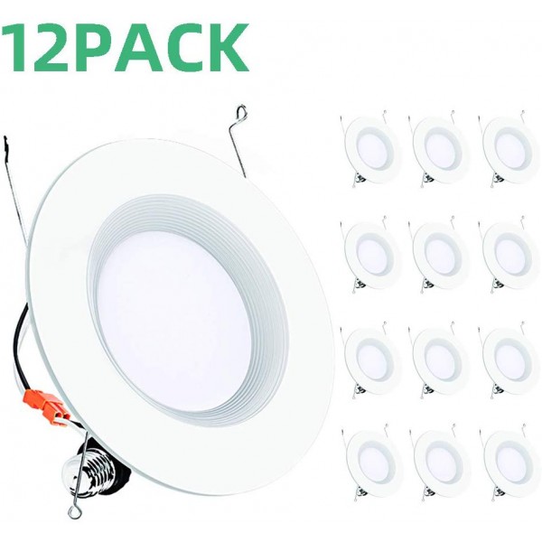 Racdde Lighting 12 Pack 5/6 Inch LED Recessed Downlight, Retrofit Can Light, Baffle Trim, Dimmable, 12W=100W, 950 LM, 3000K Warm White, Damp Rated, Simple Installation No Flicker - ETL + Energy Star 