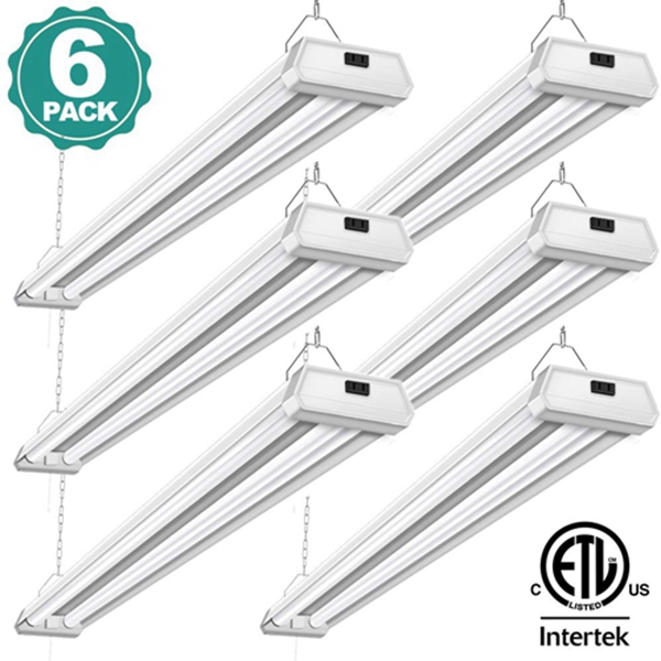 6 Pack 42W LED Shop Lights Linkable Utility Garage Light Racdde- 4ft 5000K Daylight 4500LM 300W Equivalent - Double Integrated Florescent Light Fixture with Pull Chain Mounting, ETL Listed Energy Star 