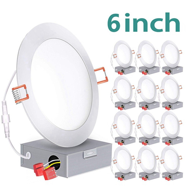 Racdde 12 Pack 6 Inch Slim LED Recessed Lighting with Junction Box, 100W Eqv. ETL and Energy Star, 850 LM Dimmable Recessed Ceiling Light LED Downlight 3000K 
