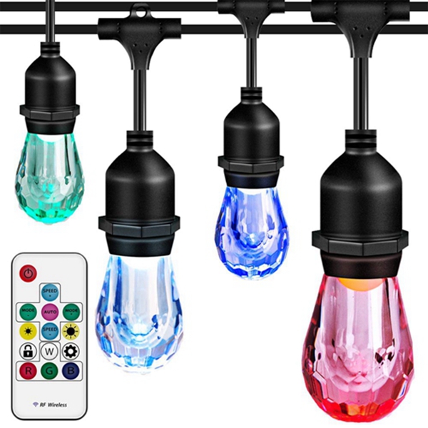 Racdde Outdoor string lights color changing, 48ft, 24 Premium Impact Resistant Lifetime Bulbs,(Memory Function/300 Kinds of marquee selection) Wireless control, Weatherproof, Outdoor, Commercial Grade 