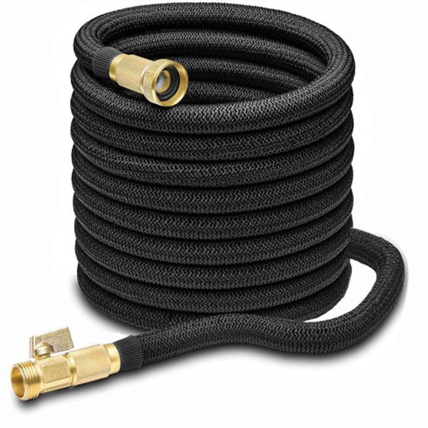 Racdde 50FT Garden Hose - Expandablee Water Hose 50FT with Double Latex Core, 3/4 Solid Brass Fittings& Extra Strength Fabric Protection for All Watering Needs - Flexible Garden Hose (Black, 50) 