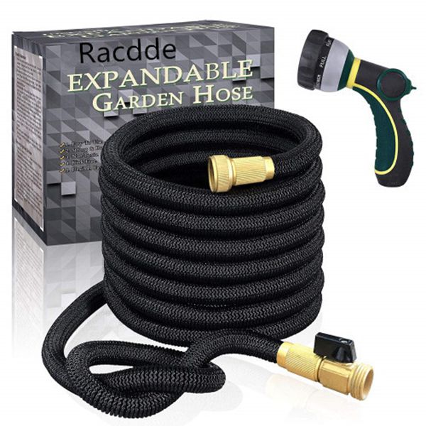 Racdde Flexible and Expandable Garden Hose - Strongest Triple Latex Core with 3/4" Solid Brass Fittings Free 8 Function Spray Nozzle, Easy Storage Kink Free Water Hose (25 Feet)