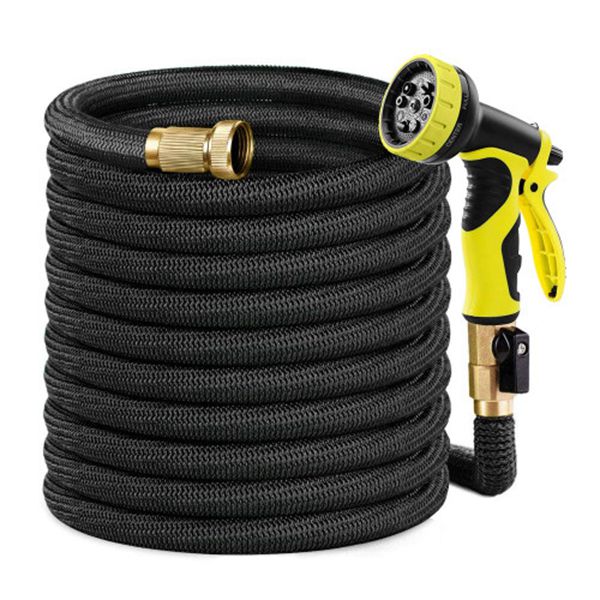 Racdde Garden Hose Expandable Water Hose 75ft Lightweight 3/4" Solid Brass Fittings Extra Strength Fabric Triple Latex Core Flexible Hose with 9 Mode Spray Nozzle for Lawn Plants Car Washing (Black)