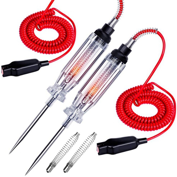 Racdde 2PCS Heavy Duty Automotive Circuit Tester, Premium 6-24V Test Light with Extended Spring Test Leads & Sharp Piercing Probe, Circuit Voltage Tester with Replacement Indicator Light for Car/Vehicles 