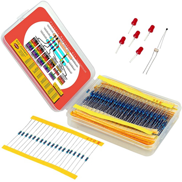 Racdde Resistor Assortment Kit - Set of 600 Assorted Resistors from 10 Ohm to 1 MOhm in a Box- Metal Film Resistors Variety Pack with 30 Values Plus Thermistor, Photoresistor and 5 LEDs from Plusivo 