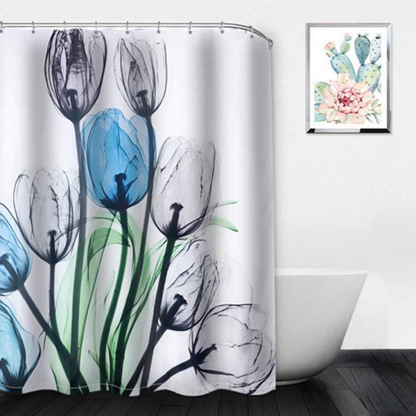 Racdde Floral Fabric Shower Curtain Decorative Blue Shower Curtain Waterproof Bathroom Curtain with Hooks 71"x71" 