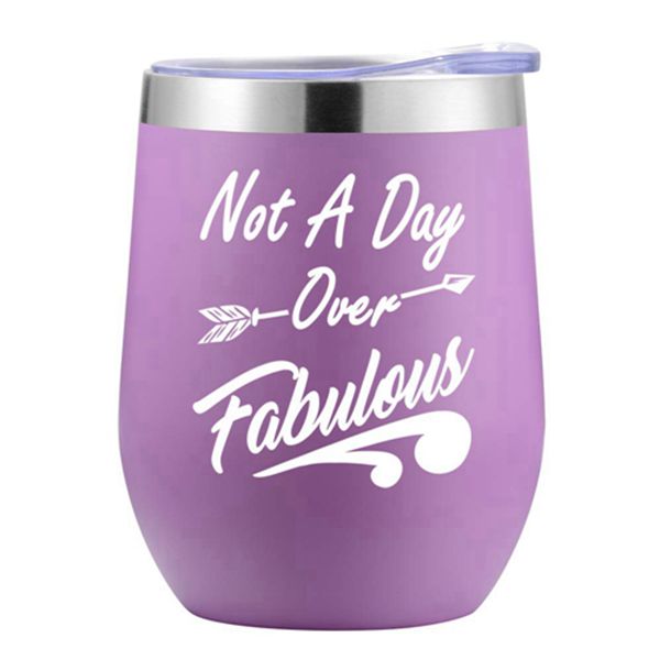 Racdde Birthday Gifts for Women - Not a Day Over Fabulous Wine Tumbler with BPA-Free Lid - Perfect Wine Gifts for Christmas, Mother's Day, Valentine's Day for Women, Wife, Mother, Her, Female - 12oz Capacity 