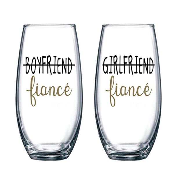 Racdde Boyfriend and Girlfriend 15 oz Stemless Wine Glasses (Set of 2) - Unique Engaged Wine Glasses for Fiance – Unique Engagement Gifts For Him and Her 
