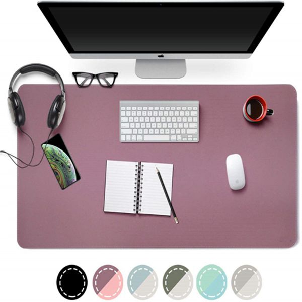 Racdde Dual Sided PU Leather Desk Pad, 2019 Upgrade Sewing Edge Office Desk Mat, Waterproof Desk Blotter Protector, Desk Writing Mat Mouse Pad (Purple/Pink, 31.5" x 15.7") 