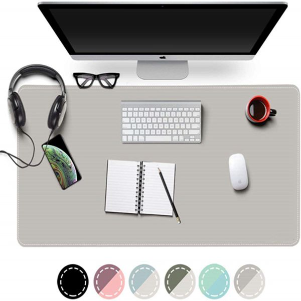 Racdde Dual Sided Office Desk Pad, New Upgrade Sewing Waterproof PU Leather Large Mouse Mat Desk Blotter Protector, Ultra Thin Desk Writing Mat for Office/Home (Gray/Silver, 31.5" x 15.7") 