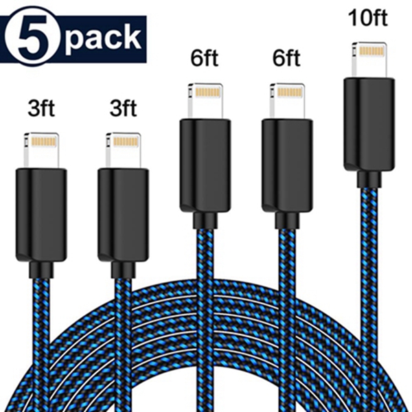 iPhone Charger Racdde MFi Certified Lightning Cable 5 Pack?3/3/6/6/10FT? Compatible iPhone Xs/Max/XR/X/8/8Plus/7/7Plus/6S/6S Plus/SE/iPad/Nan More-Black 