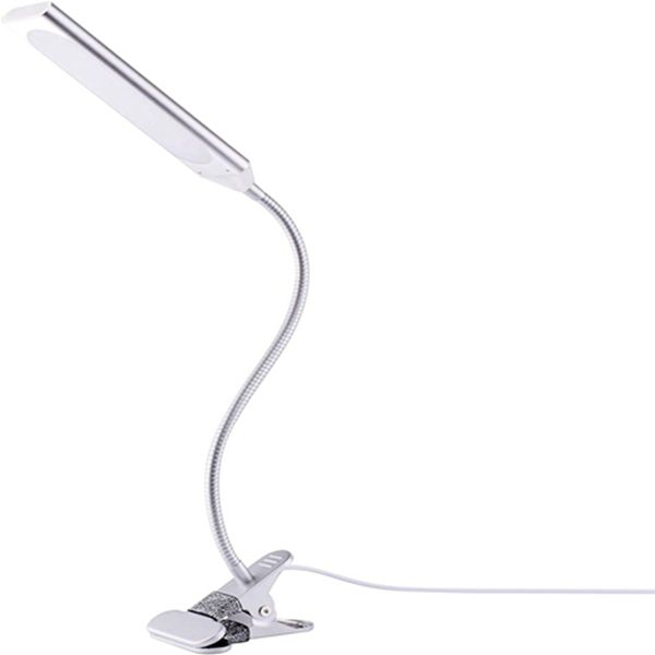 LED Desk Lamp,Racdde Dimmable Clip on Table Lamp,Flexible Gooseneck LED Eye-Caring USB Desk Light for Reading, Studying, Working, Bedroom, Office (Silver) 