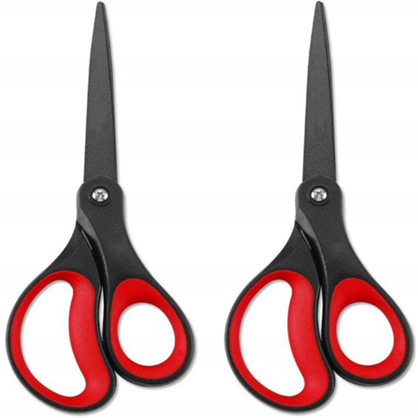 Racdde 2 Pack 8" Titanium Non-Stick Scissors, Professional Stainless Steel Comfort Soft Grip, All-Purpose, Straight Office Craft Scissors(Red/Black) 