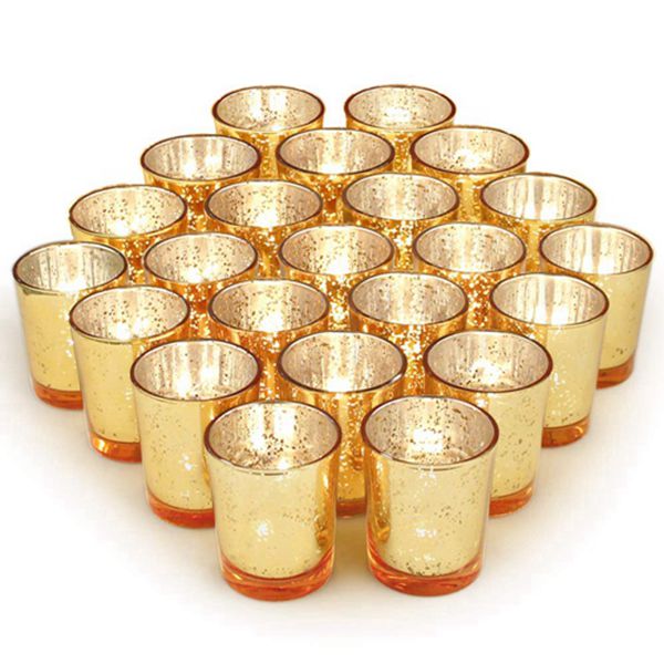 Racdde Gold Votive Candle Holders Set of 72, Mercury Glass Tealight Candle Holder Bulk for Wedding Decor and Home Decor 