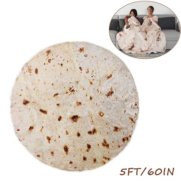 Racdde Burrito Tortilla Blanket, Perfectly Round Novelty Blanket to be a Giant Human Burrito, Tortilla Throw Food Creation Wrap Blanket, Soft & Plush Giant Towel for Adults and Kids-5' Diameter 