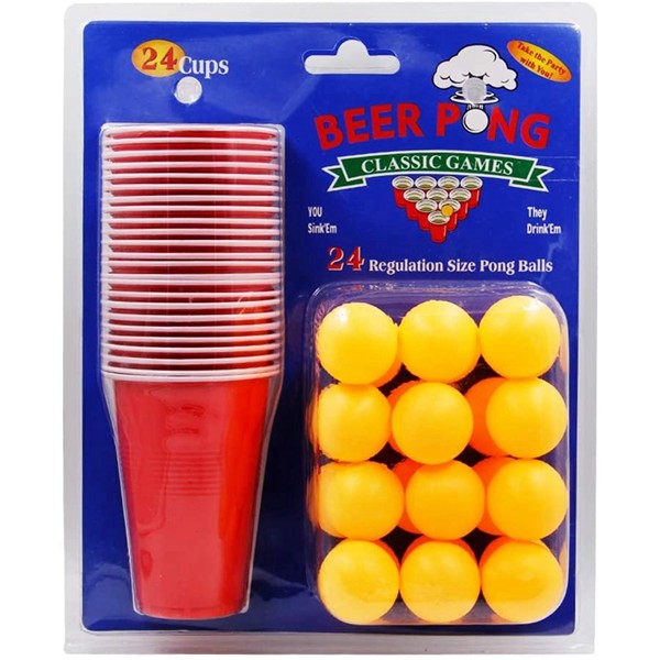 Racdde Beer Pong Cups and Balls Set, Giant Beer Pong Game Set with 24 Cups 24 Pong Balls, 16oz 
